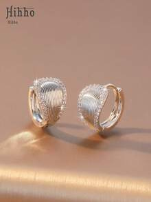 Hihho 1 Pair Fashionable & Elegant Zirconia Edged Oval Hoop Earrings, Versatile Jewelry Accessory For Women, Suitable For Daily, Work, Shopping Outfit - Earrings - View 9