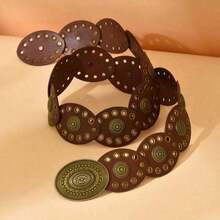 1pc BOHO Punk Style Vintage Mesh Oval Waist Belt For Women, Suitable For Jeans/Dresses, Everyday Wear & Vacation Fall, Autumn, Halloween - màu nâu - Xem 2