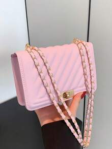 Fashionable New Mini Quilted Embossed Chain Shoulder Bag, Versatile Diagonal Crossbody Bag For Stylish Ladies,Chain Bag, Retro Small Square Bag, - 粉色 - 查看 10