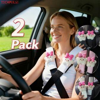 2 Pack Plush Car Seatbelt Shoulder Covers - Star-Shaped Pig Head Design With Pink Bow, Soft Breathable Sweat-Absorbent, Relieve Neck & Shoulder Pressure, Easy Install/Remove, Black/White/Pink (3 Colors) - Cute Cartoon Style For Female Drivers, Gift For Women Friends