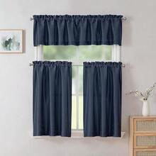 Chyhomenyc Uptown Navy Blue Tier Curtains 24 Inch Length 2 Panels, Faux Silk Fabric Room Darkening Privacy Short Curtains For Small Window Farmhouse Bedroom Bathroom, Each 30x24 Inch,NavyBlue30inchWx24inchLPackof2 - 海軍藍 30 英吋寬 x 24 英吋長 2 件裝 - 查看 3