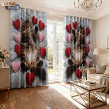 2pcs/Set Valentine's Day Heart Design (2-Panel Split): Colorful Heart & Kitten Printed Blackout Curtains, Suitable For Living Room And Bedroom, Made Of Polyester Fabric, Machine Washable, Home Decor - 2132+DKCL - View 8
