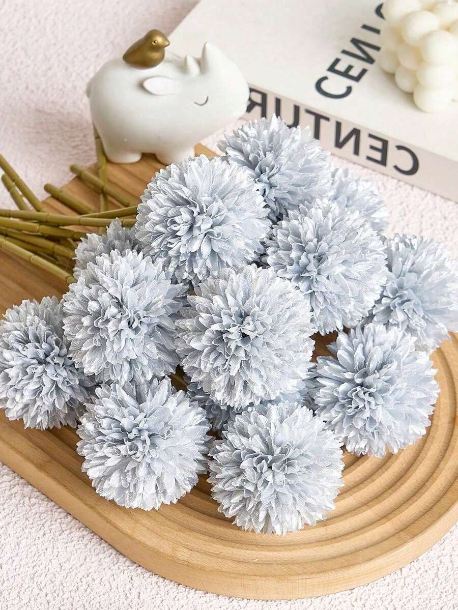 16/8/4/1pc Artificial Chrysanthemum Ball Flowers Silver Dandelion Hydrangea Arrangement Bouquet Present For Friends Bridal Wedding Bouquet Decor For Home Office Coffee House Party Wedding Decoration,Valentine's Day Gift - Silver - View 1