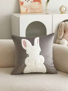 1个复活节兔子3D刺绣毛绒抱枕套，适用于客厅、卧室、派对等各种场合，四季皆宜