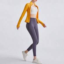 Tempaky Chaquetas Deportivas para Mujer, Cremallera Completa, Bolsillos con Agujeros para el Pulgar, Camisetas Ajustadas para Correr y Yoga bajo Medio - Medio + bajo - Ver 8