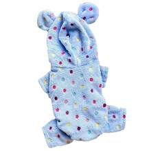 1 Stück Korallsamt Kaninchen Ohr Polka Punkt Jumpsuit mit vier Ecken, sehr weich und geeignet für Haustiere wie Katzen und Hunde zum Tragen zuhause im Herbst und Winter - Violett - Übersicht 9