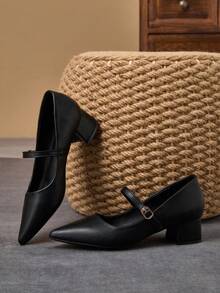 MonaNise Retro Mary Jane Pumps, Pointed Toe Slip-On Casual Shoes, Versatile High-End Comfortable Shoes For Travel, Shopping, Outdoor, Coffee Color - 黑色 - 查看 3