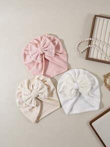 1pc Baby Girls Faux Cashmere Lace Bow Hat, Perfect Gift For Girls