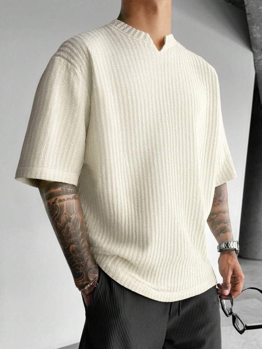 1pc Men's V-Neck Short Sleeve T-Shirt, Lightweight Breathable Fabric, Suitable For Summer, Pill-Resistant, Non-Deforming, Casual Style, Machine Washable, Suitable For Daily Commute And Outdoor Activities - Apricot - View 1