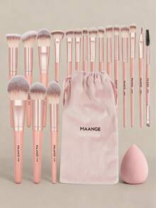 MAANGE 18支/20支化妆刷套装，包含18支专业化妆刷+1个收纳袋+1个水滴化妆海绵，还包含轮廓刷、粉底刷和散粉刷。 - 西瓜粉 - 查看 2