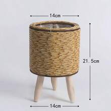 1pc Minimalist Flower Stand, Wooden Floor-Standing Planter Rack For Living Room, Balcony, Rattan Decor, Lightweight Luxury Flower Pot Holder - Multicolor - View 11