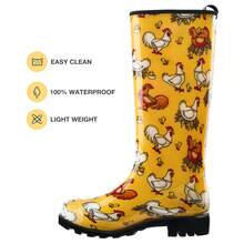 HISEA Women's Rain Boots Slim Calf Fashion Waterproof Garden Shoes Colorful Printed Rubber Boots Anti-Slipping Rainboots For Ladies Tall Knee High Outdoor Rain Shoes - Gà Vàng - Xem 2
