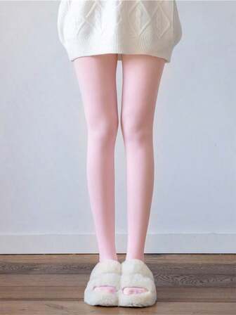 1pc 120D Plus Size White Velvet Leggings, High Stretch Solid Color Pantyhose, Suitable For Nightclub, DIY Tights