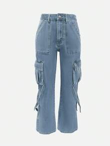 American Fashion 水洗修身工装牛仔裤 - 中等水洗藍 - 查看 5