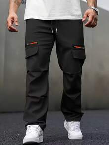 Men's Casual Cargo Pants With Multiple Pockets - Straight Leg, Loose Fit,, Zipper Details, Perfect For Spring And Fall - màu đen - Xem 4