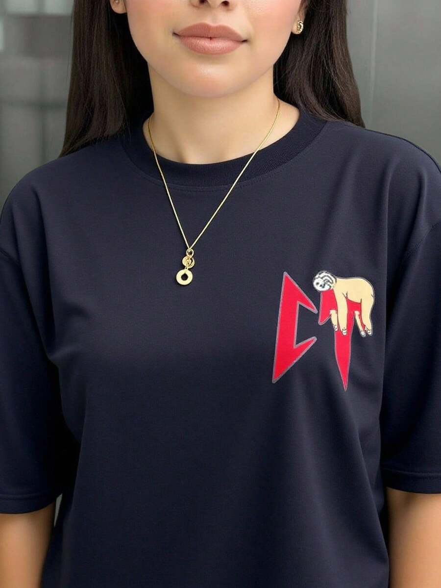 Black Oversized T-Shirt With Amor Tumbado Letter Print - Black - View 1