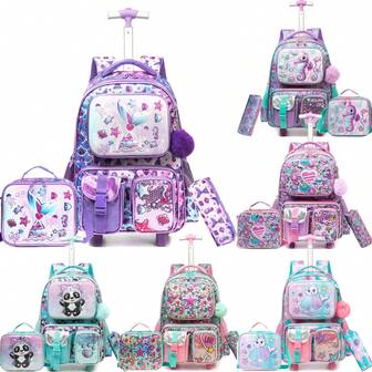Mochila con ruedas linda para niñas, mochila escolar con ruedas, mochila con ruedas para estudiantes de primaria, equipaje de mano con ruedas y mochila