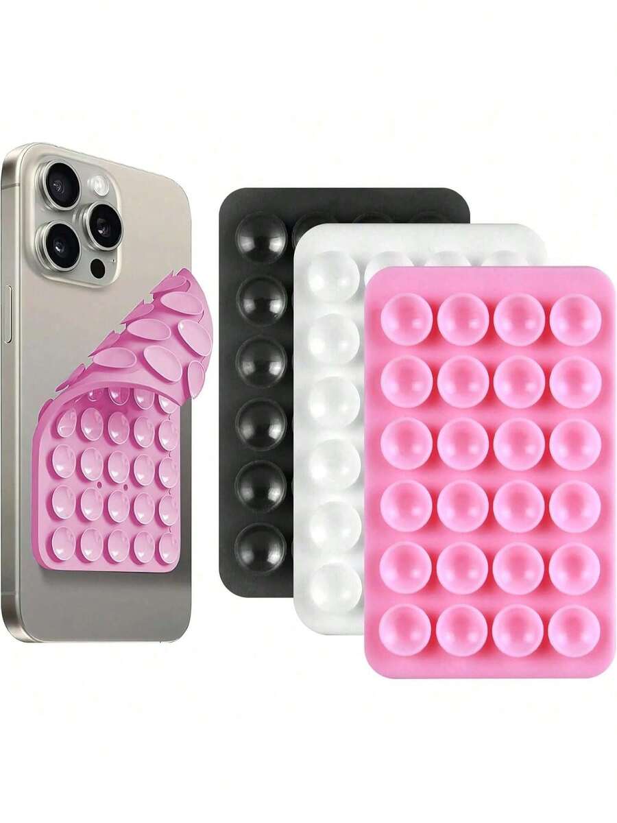 Silicone Suction Cup Phone Holder,Double Sided Suction Holder Back Of Phone Multifunctional Sticky,Anti-Slip Hands-Free,For Shower Mirror Car Selfies And Videos - Black - View 1