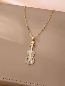 1pc Music Note Shaped Fashionable Casual Versatile Pendant Necklace, Suitable For Music Festivals And Parties - Violin - View 8