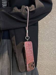 奢华粉色闪光玫瑰金手机壳，时尚水钻装饰，亚克力材质，带腕带，兼容 17 Pro Max/17 Pro/17 Air/17/16 Pro Max/16 Pro/16/16 Plus/15/15 Pro Max/15 Pro/15 Plus/11/12/13/14 Pro Max/11 Pro/11 Pro Max/12 Pro/12 Pro Max/13 Pro/13 Pro Max/14 Pro/14 Pro Max，全包防震硬壳，生日礼物派对佳品 - 玫瑰金色+鑽飾腕帶手繩 - 查看 6
