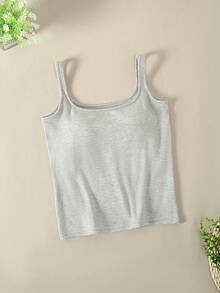 1pc Casual Basic Camisole Top With U-Shape Open Back &  Padded, Workout - 灰色 - 查看 4