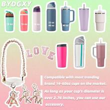 SLAWLetter Owala Accessories For Water Bottle 24oz 32oz 40oz With Cute Initial Charm And Handle Strap - 粉色 - 查看 5