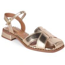Vitrine shoes Flat Sandal With Low Closed Heel, Casual, Showcase Shoes, Baroque Vintage, Elegant PU Leather, Buckle. - 金色 - 查看 1