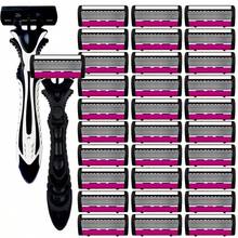 男士手动剃须刀套装，含1个手柄和替换刀片，清洁剃须刀，6层不锈钢剃须刀片，可替换刀头，剃须工具，男士理容必备，身体剃须，小巧设计，剃须套装 - 彩色 - 查看 1