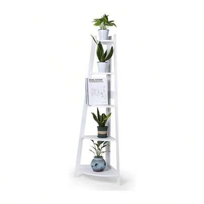 5 Tier Corner Shelf Wooden Storage Industrial Corner Shelf, Wooden Plant Stand, Home Display Rack With Stable Structure, Accent Furniture Home And Office, White