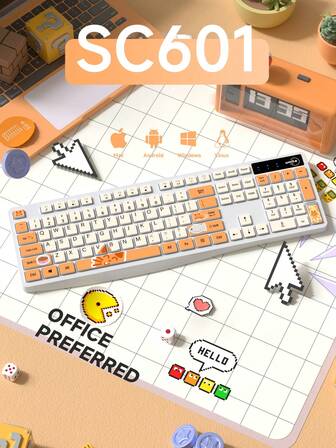 Conjunto inalámbrico de teclado y ratón Umila, estilo Kawaii adorable blanco y naranja de alta calidad, 2.4GHz inalámbrico, para oficina, hogar, portátil, computadora de escritorio