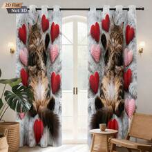 2pcs/Set Valentine's Day Heart Design (2-Panel Split): Colorful Heart & Kitten Printed Blackout Curtains, Suitable For Living Room And Bedroom, Made Of Polyester Fabric, Machine Washable, Home Decor - 2132+DKCL - View 5