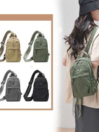 Fashionable Minimalist Women Casual Backpack, Solid Color Versatile School Backpack, Multifunctional Crossbody Chest Bag, Unisex Travel Backpack, Suitable For Daily Commute, Shopping, Outing