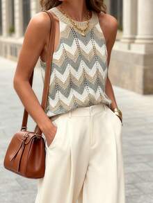 Women's Spring And Summer Hot Casual Hot Fashion Wave Striped Contrast Color Wool Vest - Multicolor - View 3