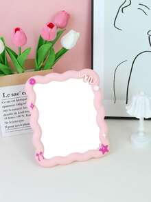 1pc INS Style High-Definition Tabletop Vanity Mirror, Square Wave Design, Non-Deforming, Suitable For Office, Bedroom, Dorm, Student, Holiday Gift,Cheap,Stocking Stuffers,Makeup,Makeup Tools,Cheap Stuff,Gifts,Gifts For Women,Christmas Gifts