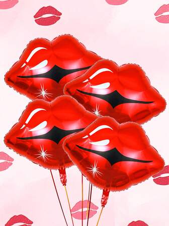 2/4件套红色嘴唇气球，红色嘴唇气球装饰，适用于情人节浪漫装饰、婚礼、订婚、亲吻气球派对装饰、女孩生日派对用品、周年纪念、情人节派对用品