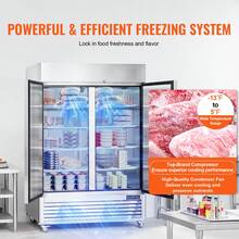 Congelador comercial  de 44.21 pies cúbicos, vertical de 54.4" de ancho, 2 puertas, descongelación automática, de acero inoxidable, con 8 estantes ajustables, control de temperatura de -13 a 5 °F, iluminación LED y 4 ruedas. - 44,21 pies - Ver 2