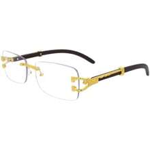 Rimless Rectangular Clear Lens Metal & Wood Men Women Eye Fashion Glasses(Gold) - 彩色 - 查看 2