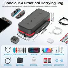 حقيبة حمل محسّنة للجهاز Switch2 مع حماية المقبض، متوافقة مع أجهزة NS الأصلية/OLED، تخزين متعدد الوظائف ل- 26 بطاقة لعبة، شاحن، سماعات أذن، كابل تلفزيون، وحدات تحكم JoyCon، سير معصم، تناسب 3 إصدارات - الأسود - مشاهدة 5