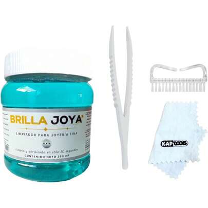 EstiloBRILLA JOYA - Limpiador de Plata para Joyería. Juego completo para limpiar joyería de plata: Incluye Liquido de limpieza Plata+Pinza+Cepillo+ Paño. Liquido para Limpiar PlataVersión mejorada