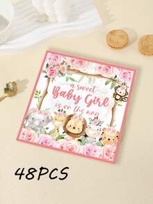 48pcs, 13*13IN Pink Theme Napkins - Fresh Floral & Letter Print, Soft Romantic Style, Suitable For Baptism/Party/Cute Celebration Events And Daily Use - Multicolor - View 7