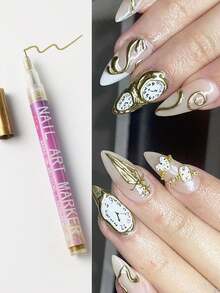 FULL BEAUTY 12 Colors 0.5mm Fine Tip Graffiti Nail Art Painting Pens, 3D Nail Art Acrylic Drawing Pens, Waterproof Outline Pens For DIY Abstract Fine Line Floral Marker Nail Art & Beauty Tools - Multicolor - View 7