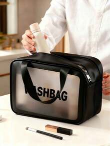 2 piezas Bolsa de maquillaje Organizador de viaje Bolsa de brochas de maquillaje Material de PVC transparente Bolsa de tocador portátil Bolsa de almacenamiento de cosméticos Bolsa de playa, Esencial de viaje - Multicolor - Ver 2