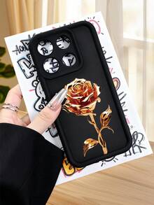 1 pieza funda de teléfono con diseño de rosa dorada sobre fondo negro, estilo elegante y sofisticado ideal para San Valentín y regalos especiales, TPU suave, protección completa antiimpacto y antideslizante, compatible con iPhone17 ProMax/16/15/14/13/12/11/Plus/Pro/ProMax, compatible con Galaxy A34/A35/A54/A55, Galaxy S20/S21/S22/S23/S24/S25 Ultra/Plus, compatible con Galaxy/Redmi/Honor/OPPO/ViVo - Burdeos - Ver 4