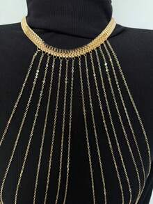 1pc Women Multilayer Tassel Body Chain, Fashion, Elegant, Versatile, Sexy For Party, Beach, Vacation, Casual Wear, Holiday Gift (Handmade, 1-3cm Tolerance) - Gold - View 3