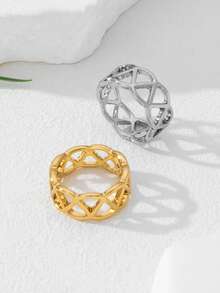 1 chiếc nhẫn hình học rỗng dệt theo phong cách thời trang Âu Mỹ, thích hợp cho nữ giới đeo hàng ngày. - Nhẫn hở - Xem 3