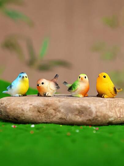 4pcs Hand-Painted Resin Bird Figurines, Realistic Animal Miniature Landscape Accessories Suitable For Bonsai, Rockery, Moss And Pots, Cartoon Garden Decor, Suitable For Indoor/Outdoor, Garden, Yard, Lawn Decoration, Desktop Ornaments, No Power Required