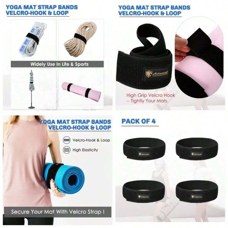 Correa elstica resistente, envoltura elstica, organizador para yoga, entrenamiento, ejercicio, pilates, almacenamiento - Paquete de 4 correas elásticas negras de - Ver 1