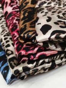 1pc Leopard Print Faux Silk Fabric, Clothing Lining, Scarf, Bag DIY Pre-Cut Material - Multicolor - View 3