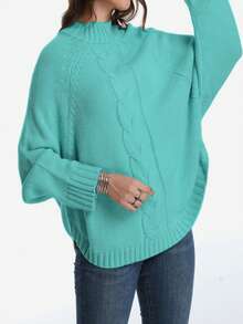 Suéter holgado de manga de murciélago de unicolor informal, otoño/invierno, talla grande - Lago Azul - Ver 1