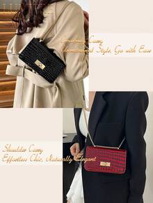 Fashion Small Shoulder Bag For Women Chain Strap Handbag Faux Leather Crocodile Embossed Pattern Crossbody Bag For Travel Commuting Graduation - 黑色 - 查看 4